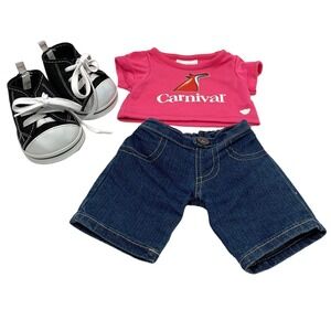 BABW Build A Bear Outfit Jeans T Shirt Hi Top Black White Tennis Shoes